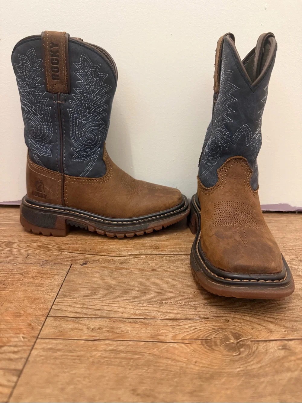 Kids Rocky Brown & Navy Work Western Boots